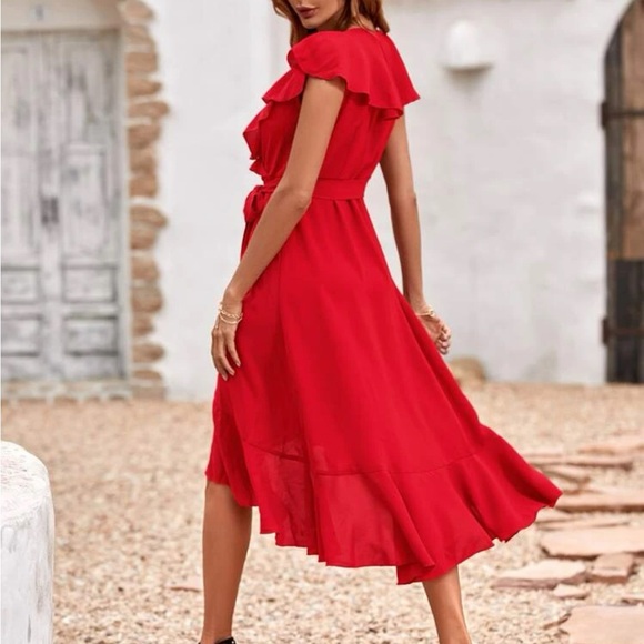 Boho Vibrant ruffle hem wrap belted Maxi Dress - Picture 5 of 9